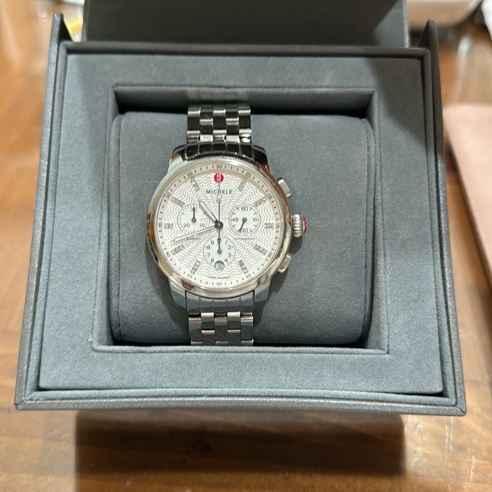 Brand new Michele watch white face diamond numbers in box with tags